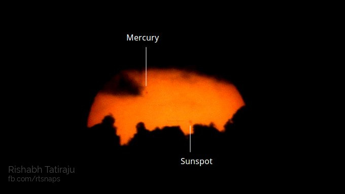 The 2009 transit of Mercury captured by the author, annotated.