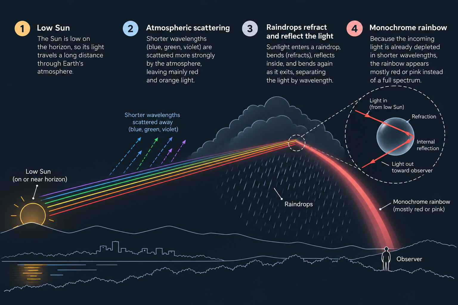 How a monochrome rainbow forms