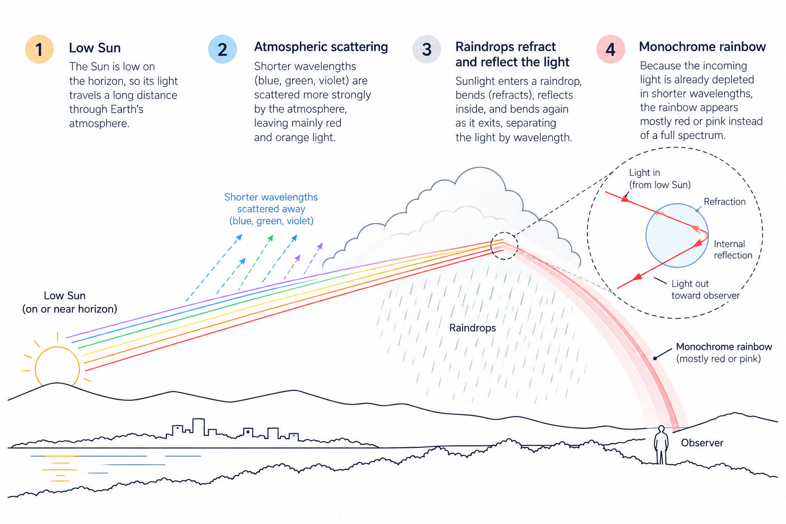 How a monochrome rainbow forms