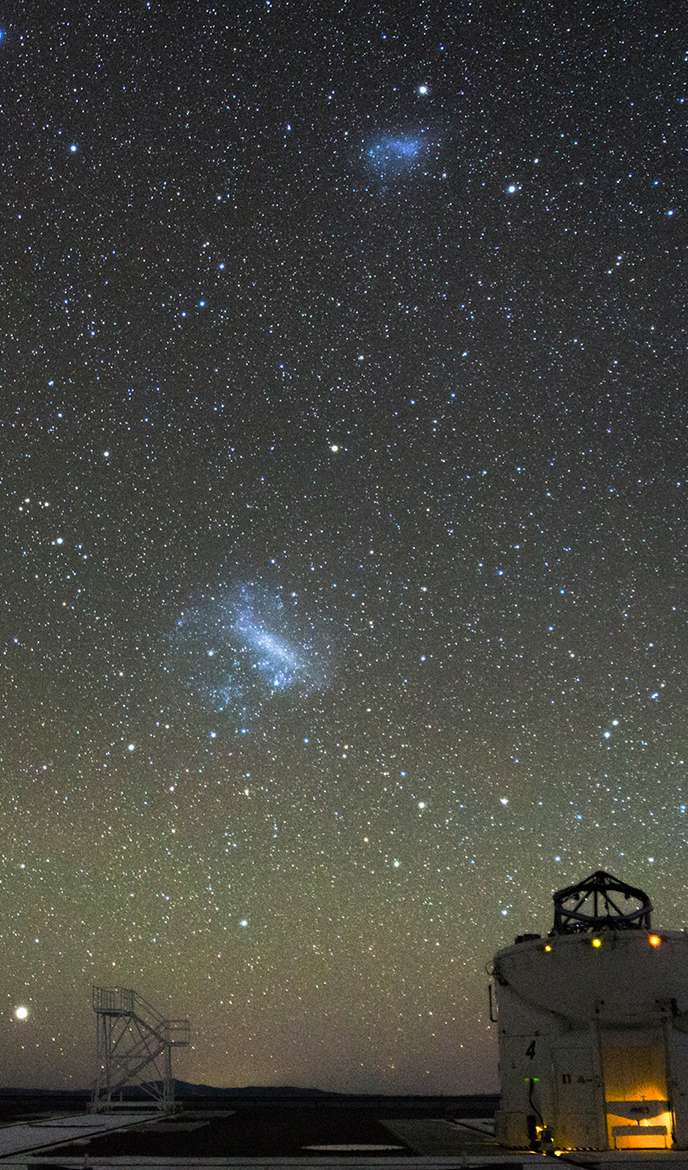 The SMC (top) along with the LMC as seen from Paranal Observatory in Chile.