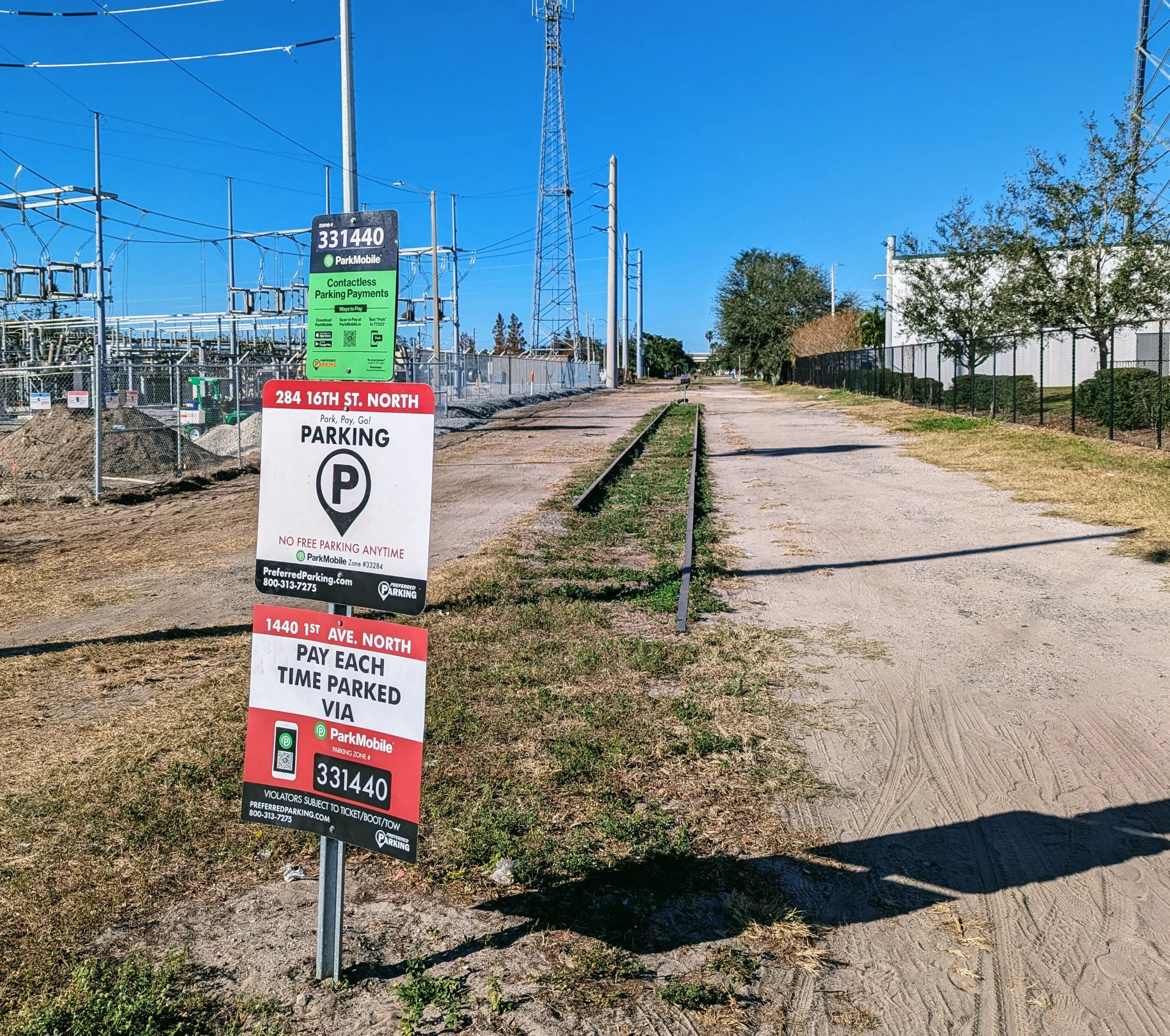 A diagonal section of the line converted into a parking lot.