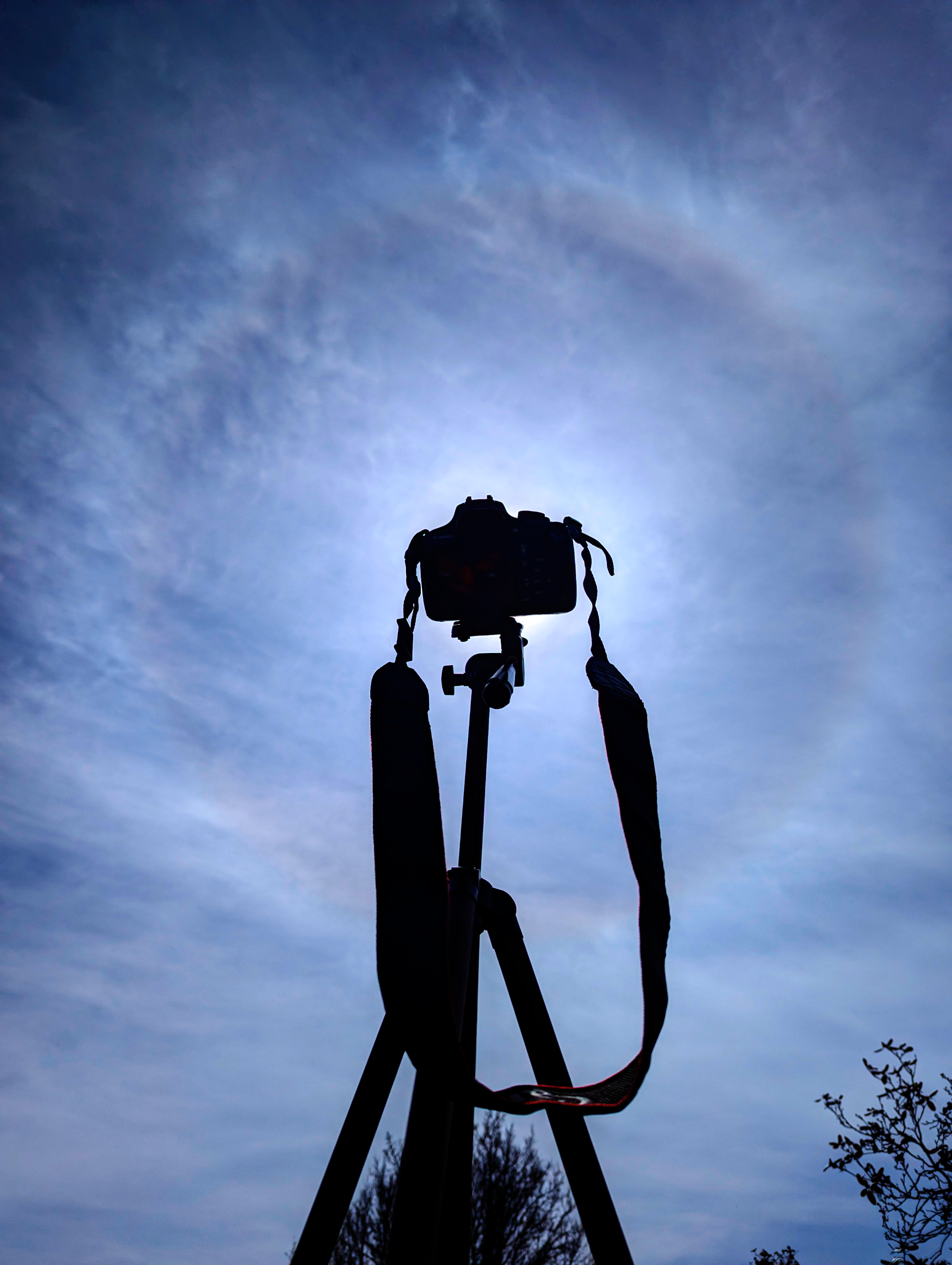 Some cirrus clouds moved in before totality for a few minutes of a beautiful halo.