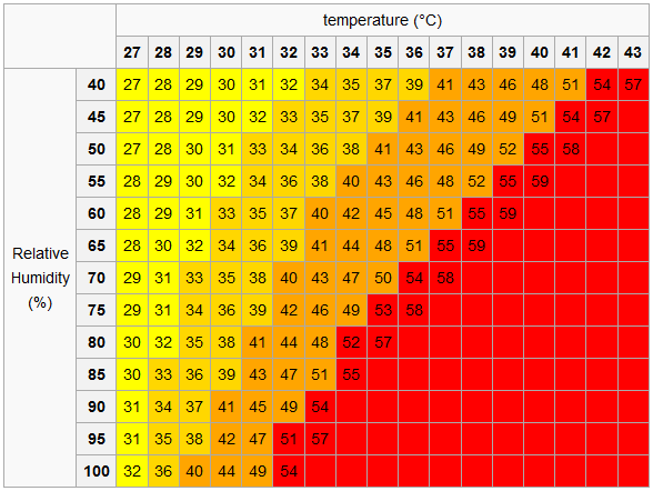 Heat index chart